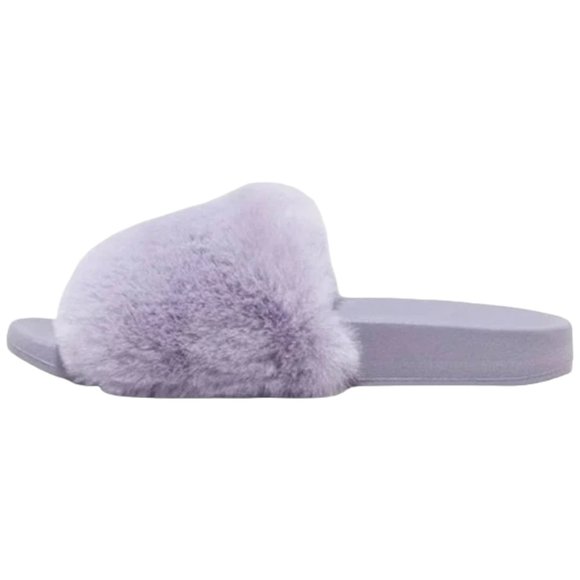 Small (5-6) - STARS ABOVE - Slippers Slides Gray Furry Fuzzy NEW - Picture 3 of 5